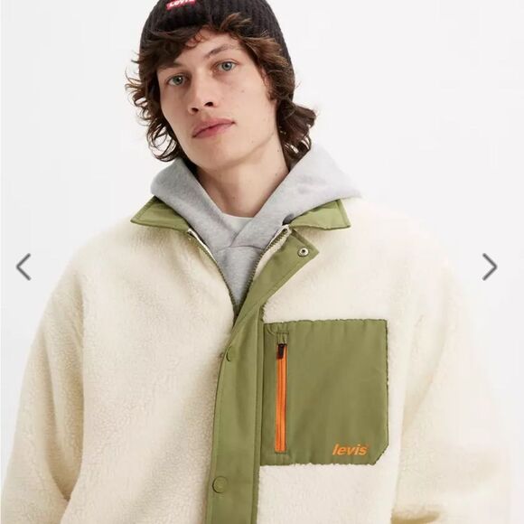 Levi's Buchanan Sherpa Men's Off White and Green Jacket NWT 2XL - Picture 8 of 15